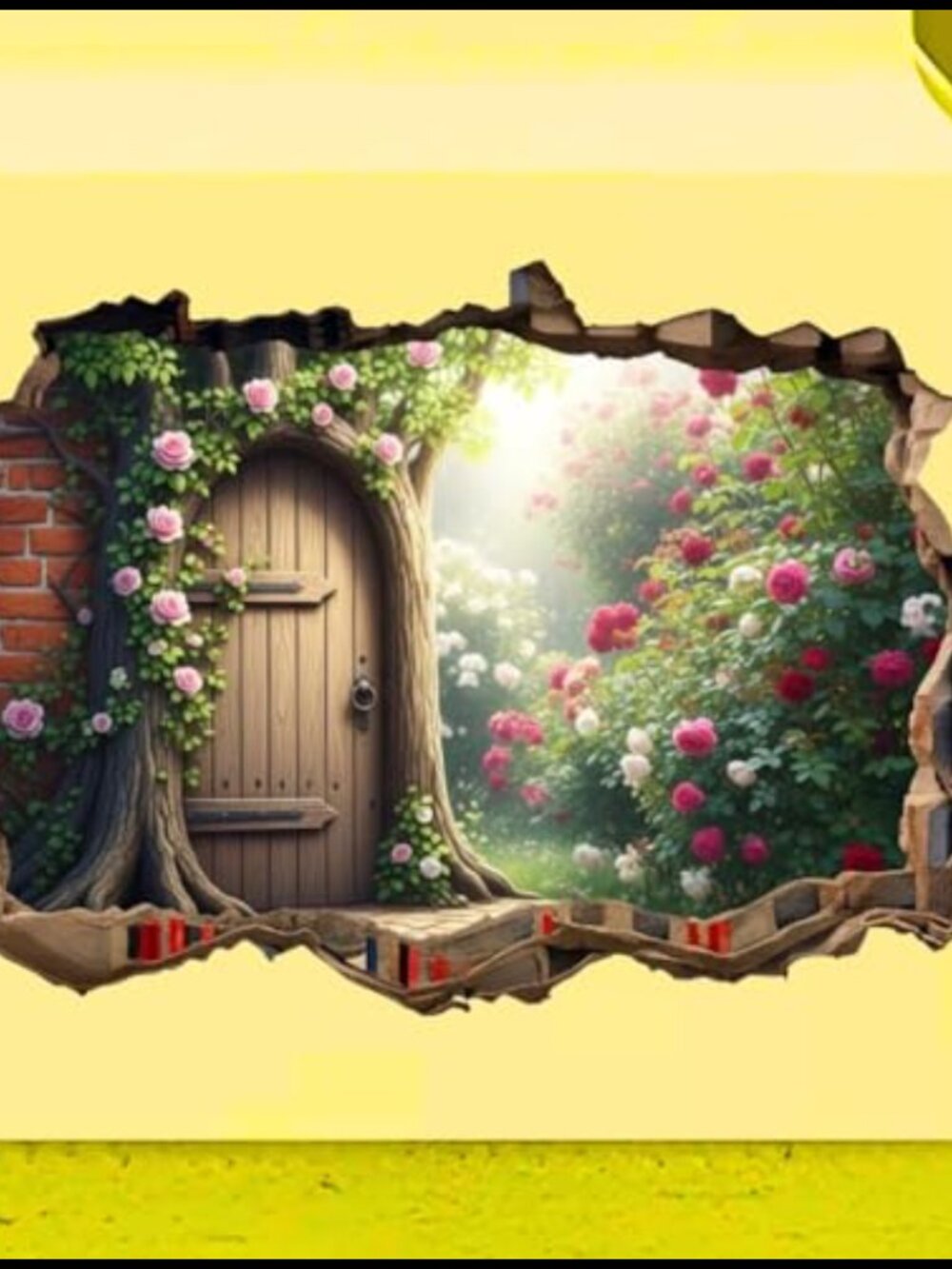 3D Fairy Garden Door Wall Decal 5 Inch Vinyl Sticker Rose Floral Design Peel